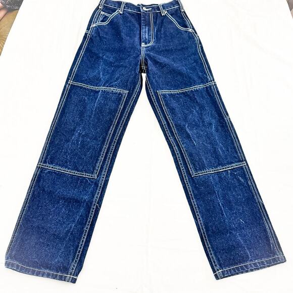 John Galt Dark Wash Straight Leg Contrast Stitch Denim Jeans Size Small - Picture 2 of 8